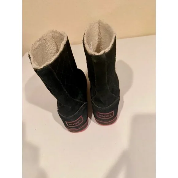 Sorel Glacy Black Suede Waterproof Winter Boots Sz 7 Sherpa Lined Outdoor NL1975 - Picture 4 of 7